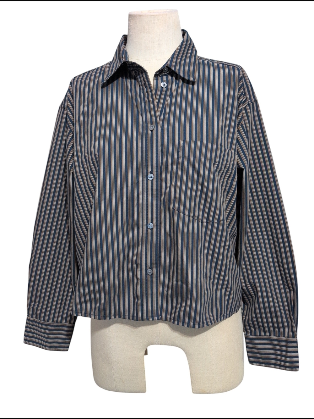 Nwt Banana Republic Womens Striped Shirt Long Sleeve Dress Stripe Light India Lg